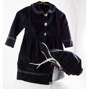 Vintage Black Velvet Coat & Hat with Feathers Fits 28" Porcelain Doll 1990's